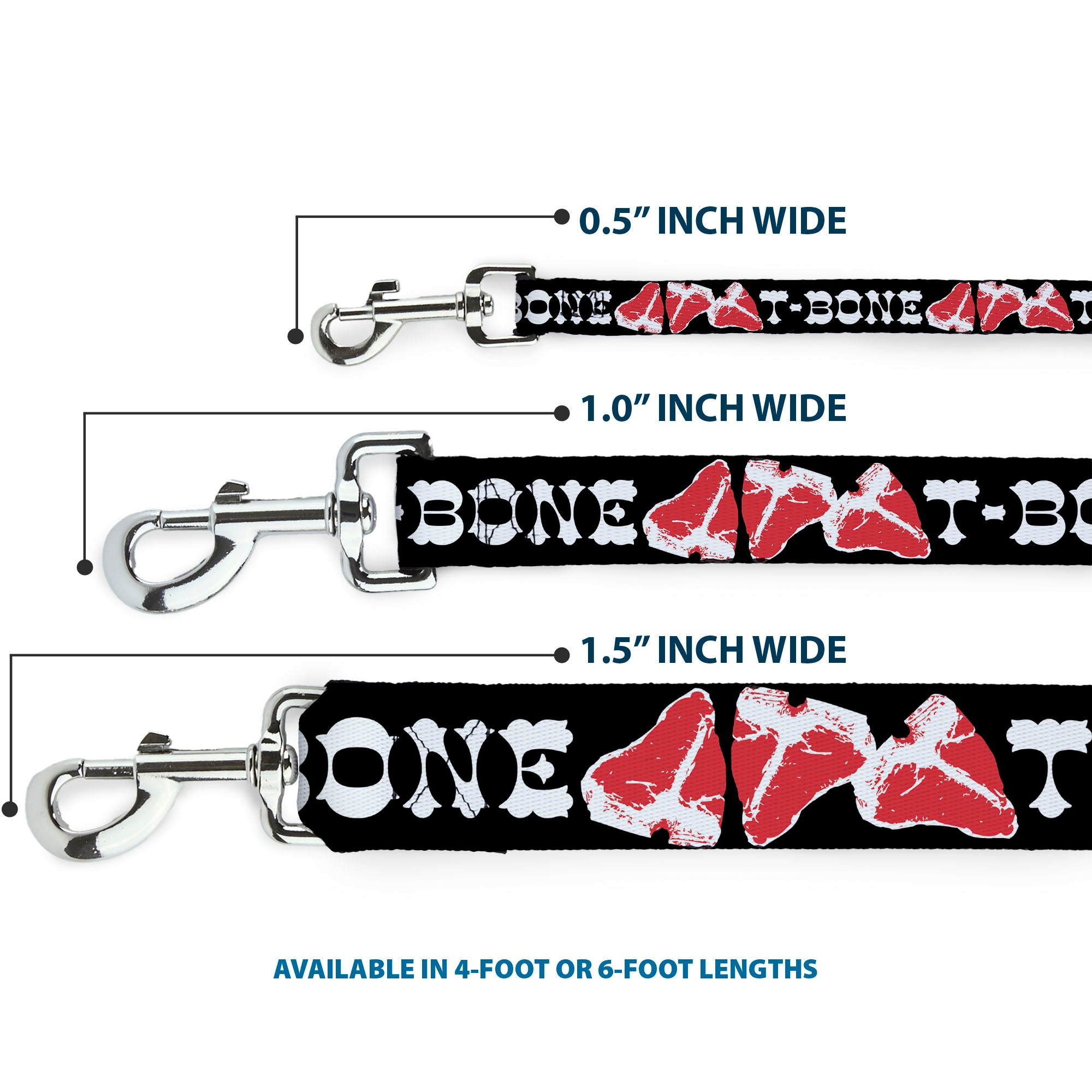 Dog Leash - Steaks w/T-BONE Text Dog Leashes Buckle-Down