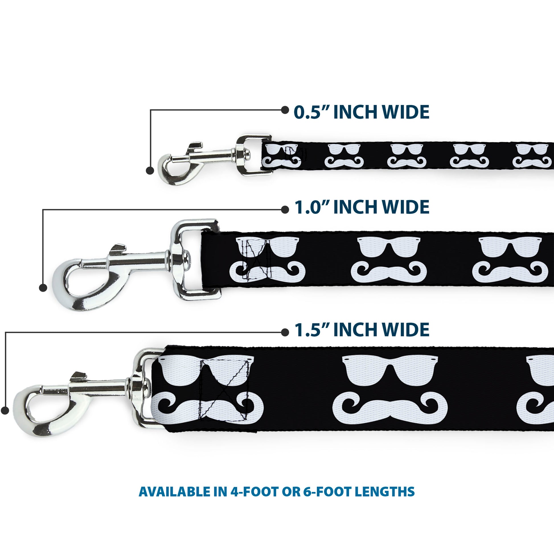 Dog Leash - Sunglasses & Mustache Black/White Dog Leashes Buckle-Down
