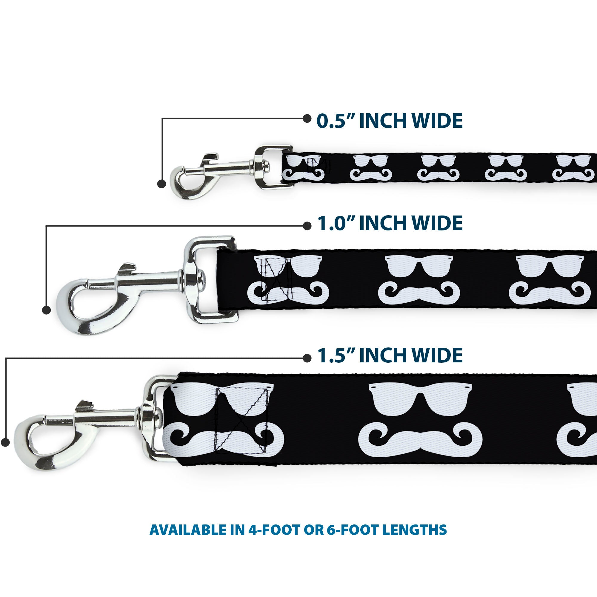 Dog Leash - Sunglasses & Mustache Black/White Dog Leashes Buckle-Down
