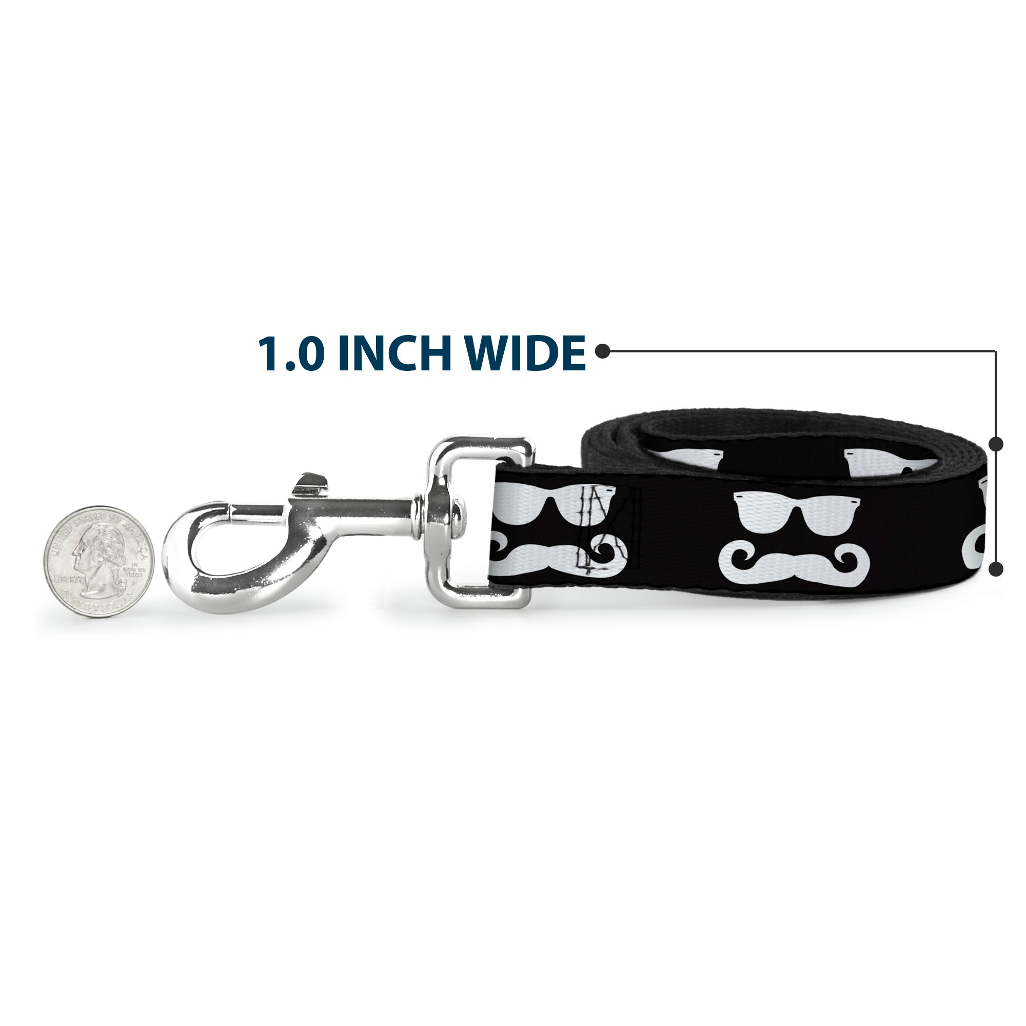 Dog Leash - Sunglasses & Mustache Black/White Dog Leashes Buckle-Down