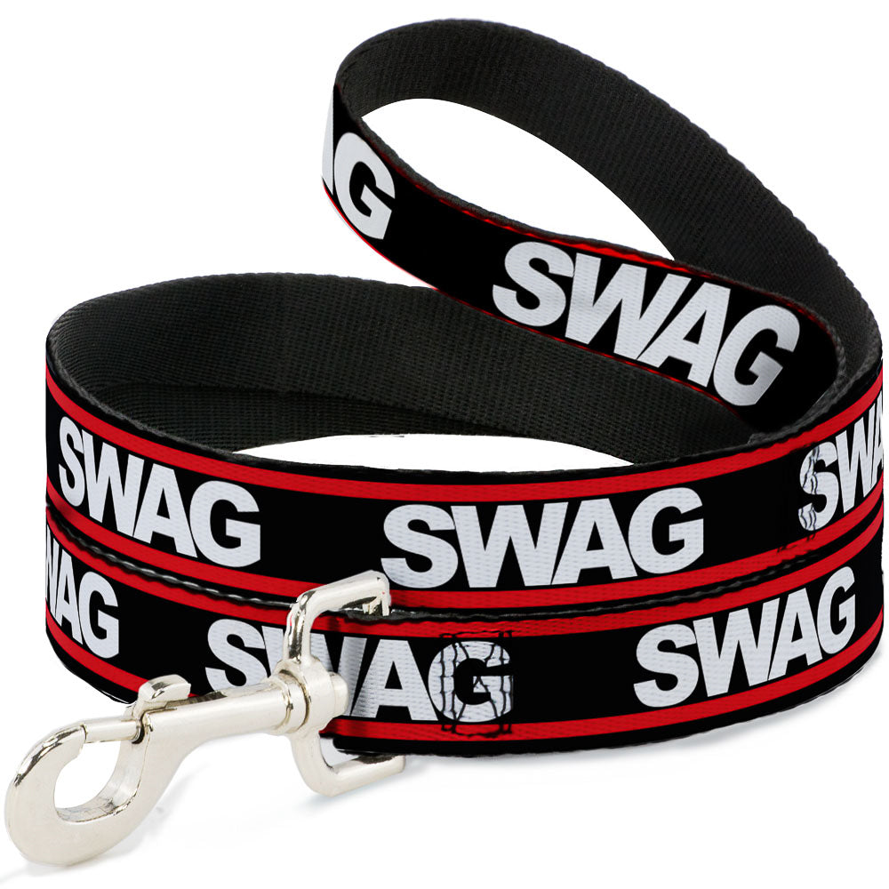 Dog Leash - SWAGG Black/White/Red Stripe Dog Leashes Buckle-Down
