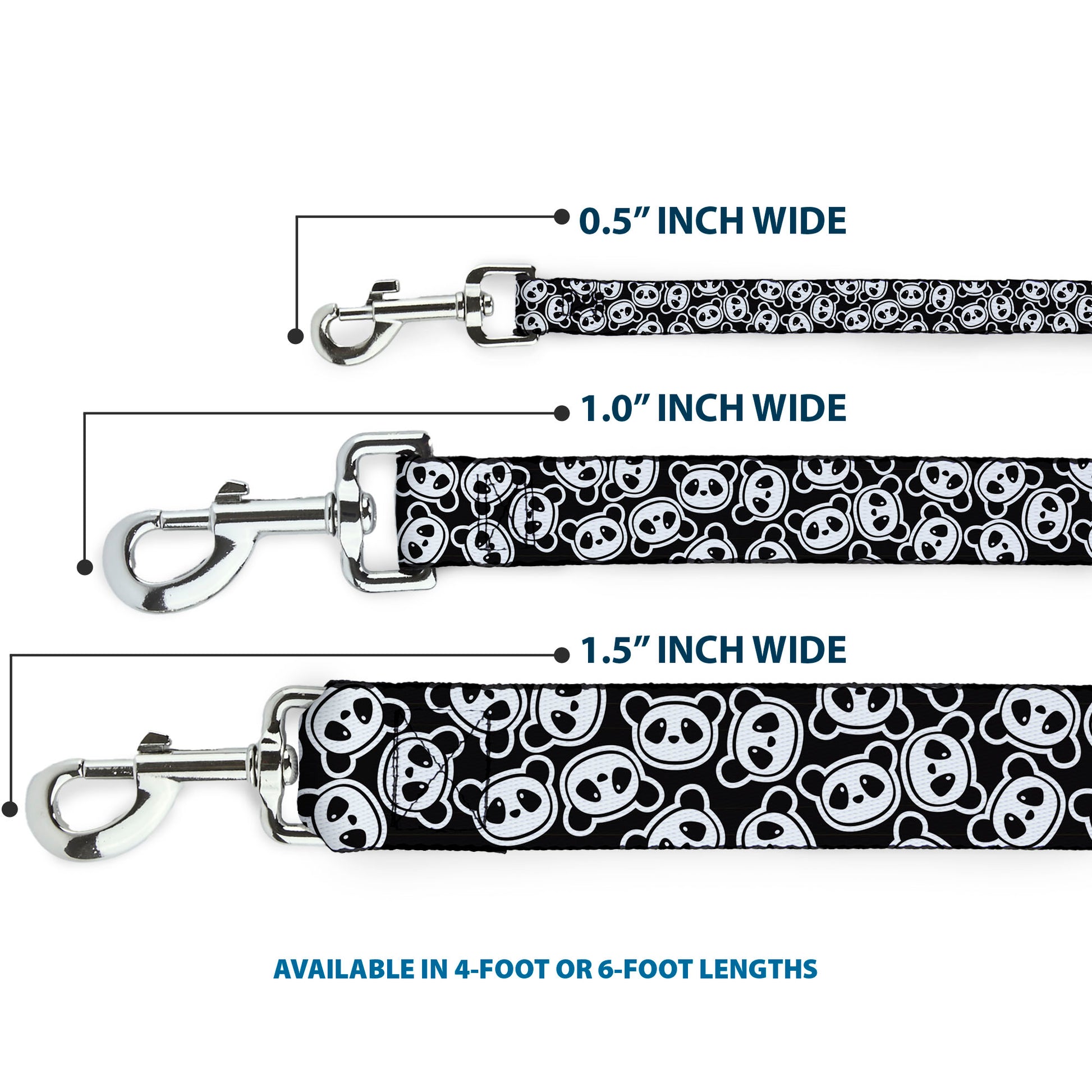 Dog Leash - Scattered Panda Bear Cartoon2 Black/White Dog Leashes Buckle-Down