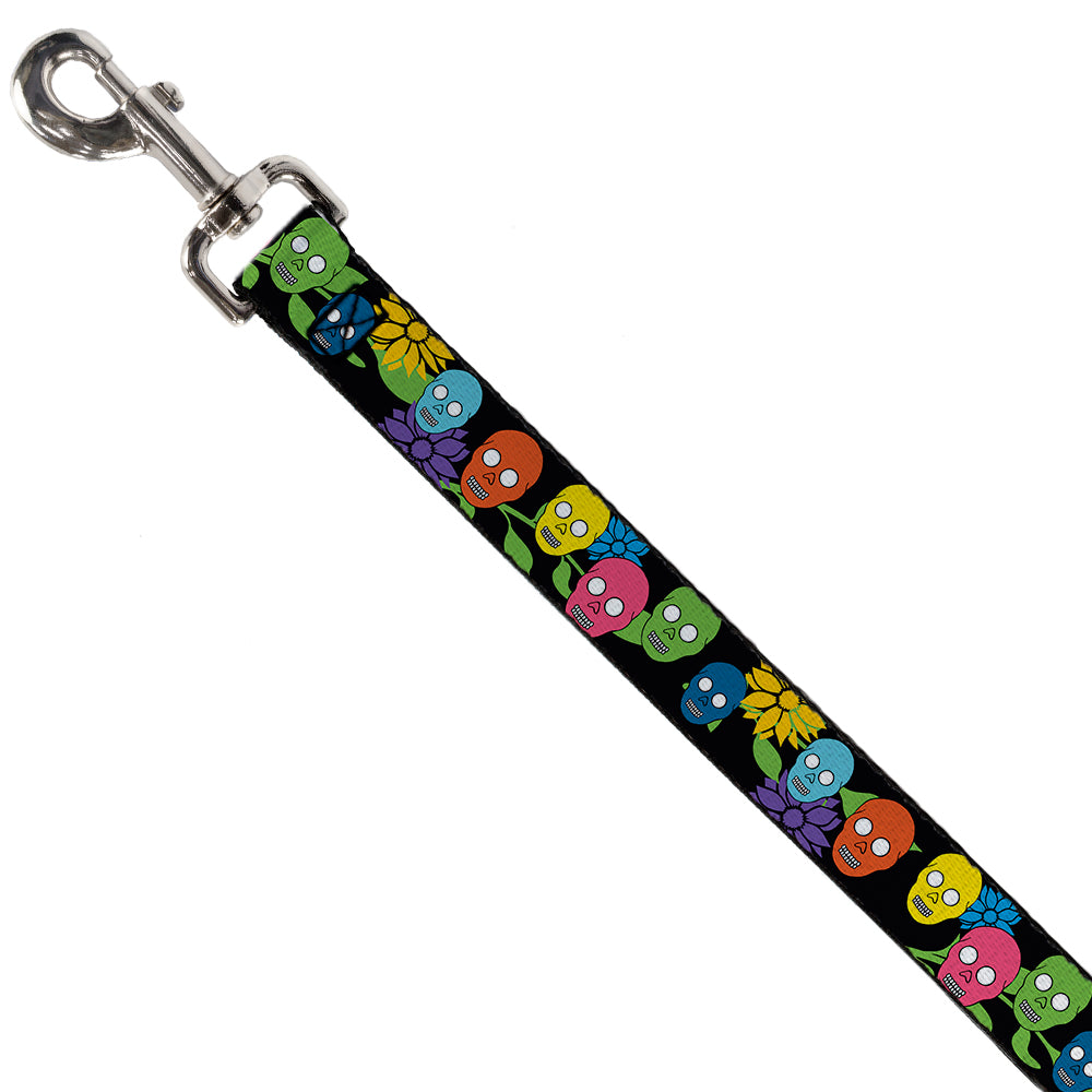 Dog Leash - Skulls & Flowers Black/Multi Color Dog Leashes Buckle-Down