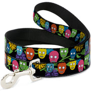 Dog Leash - Skulls & Flowers Black/Multi Color Dog Leashes Buckle-Down