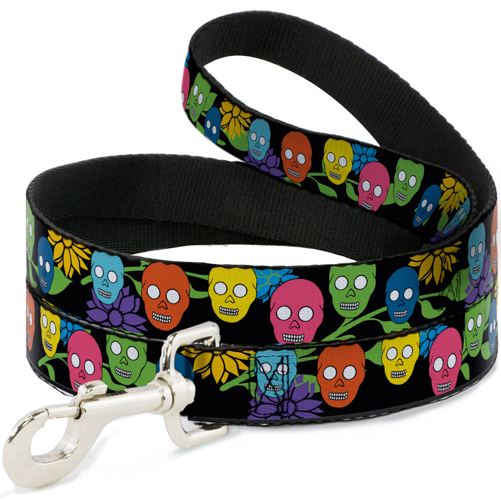 Dog Leash - Skulls & Flowers Black/Multi Color Dog Leashes Buckle-Down