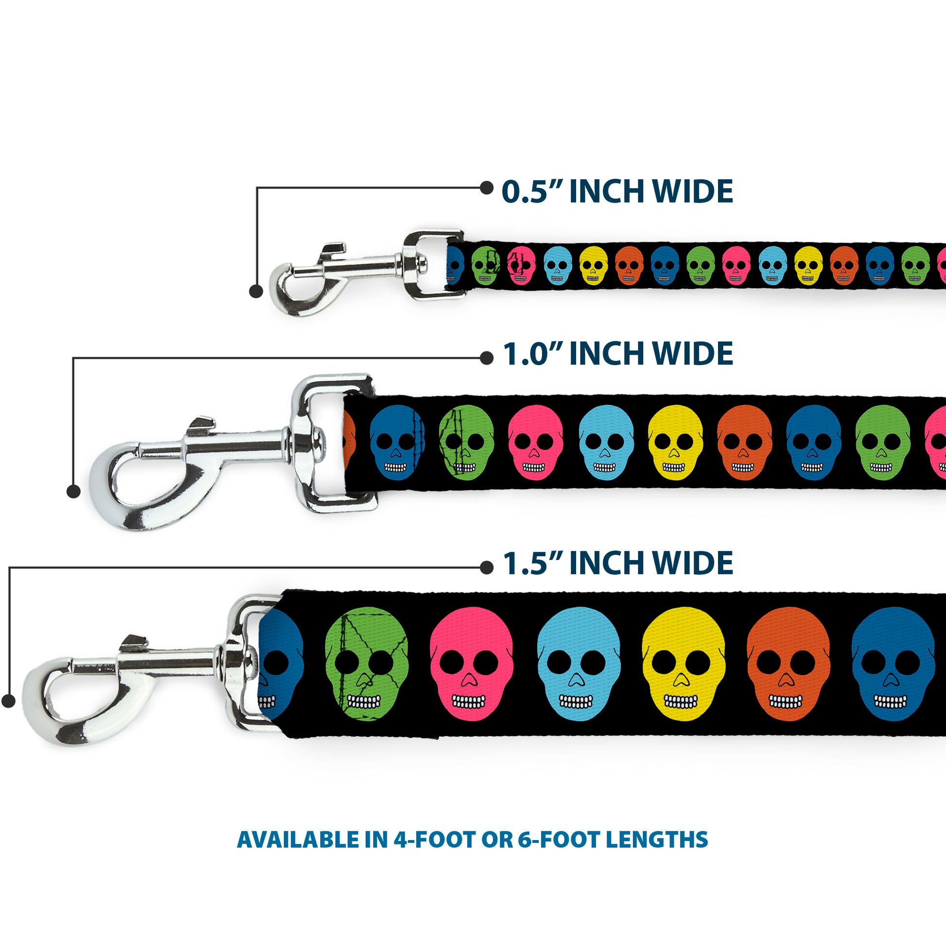 Dog Leash - Skulls Black/Multi Color Dog Leashes Buckle-Down