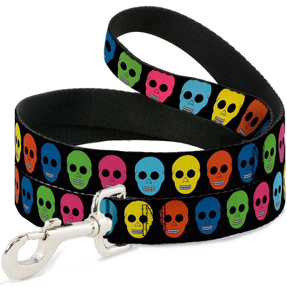 Dog Leash - Skulls Black/Multi Color Dog Leashes Buckle-Down
