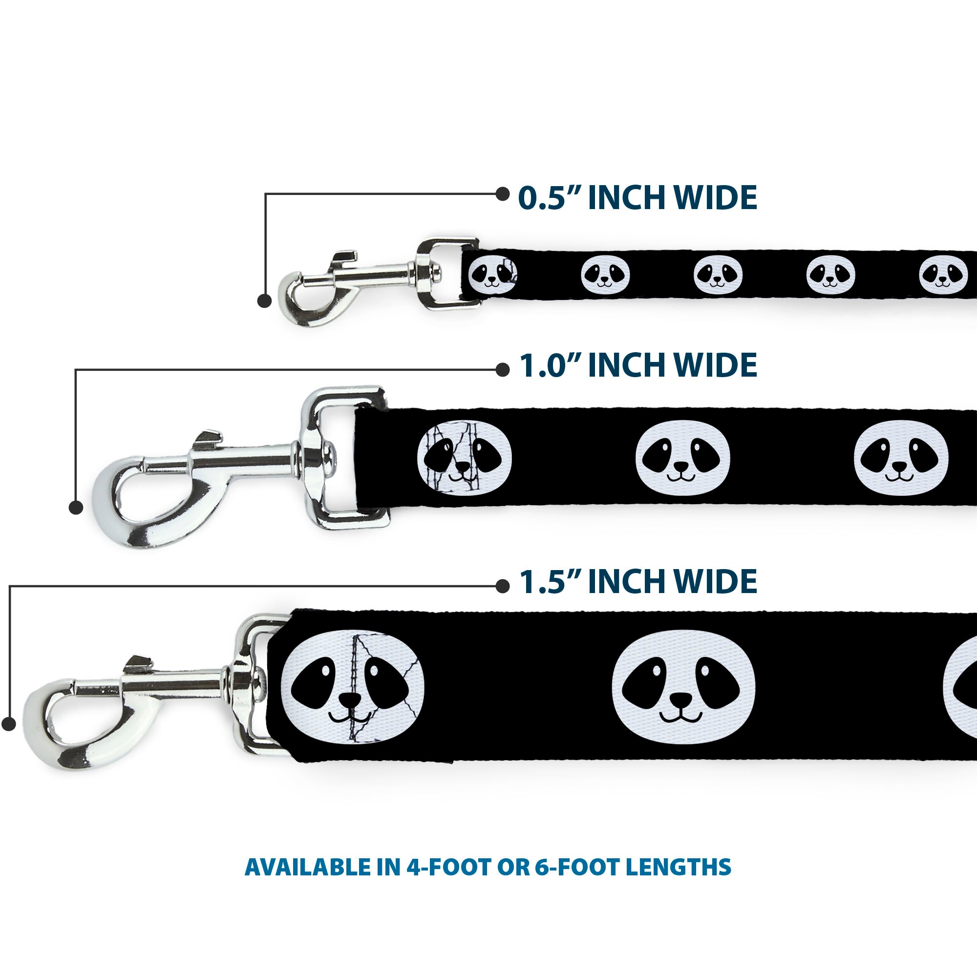 Dog Leash - Smiling Panda Face Black/White Dog Leashes Buckle-Down