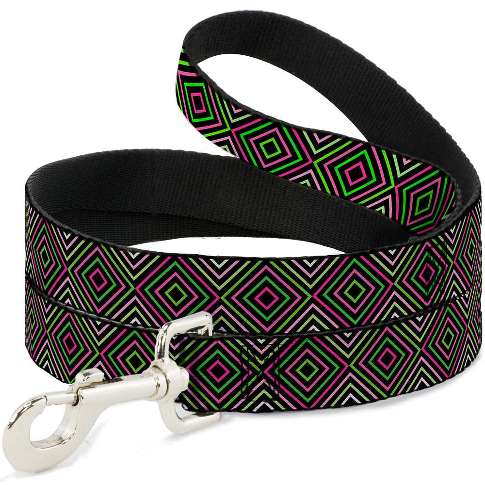 Dog Leash - Square Lines Black/Greens/Pinks Dog Leashes Buckle-Down