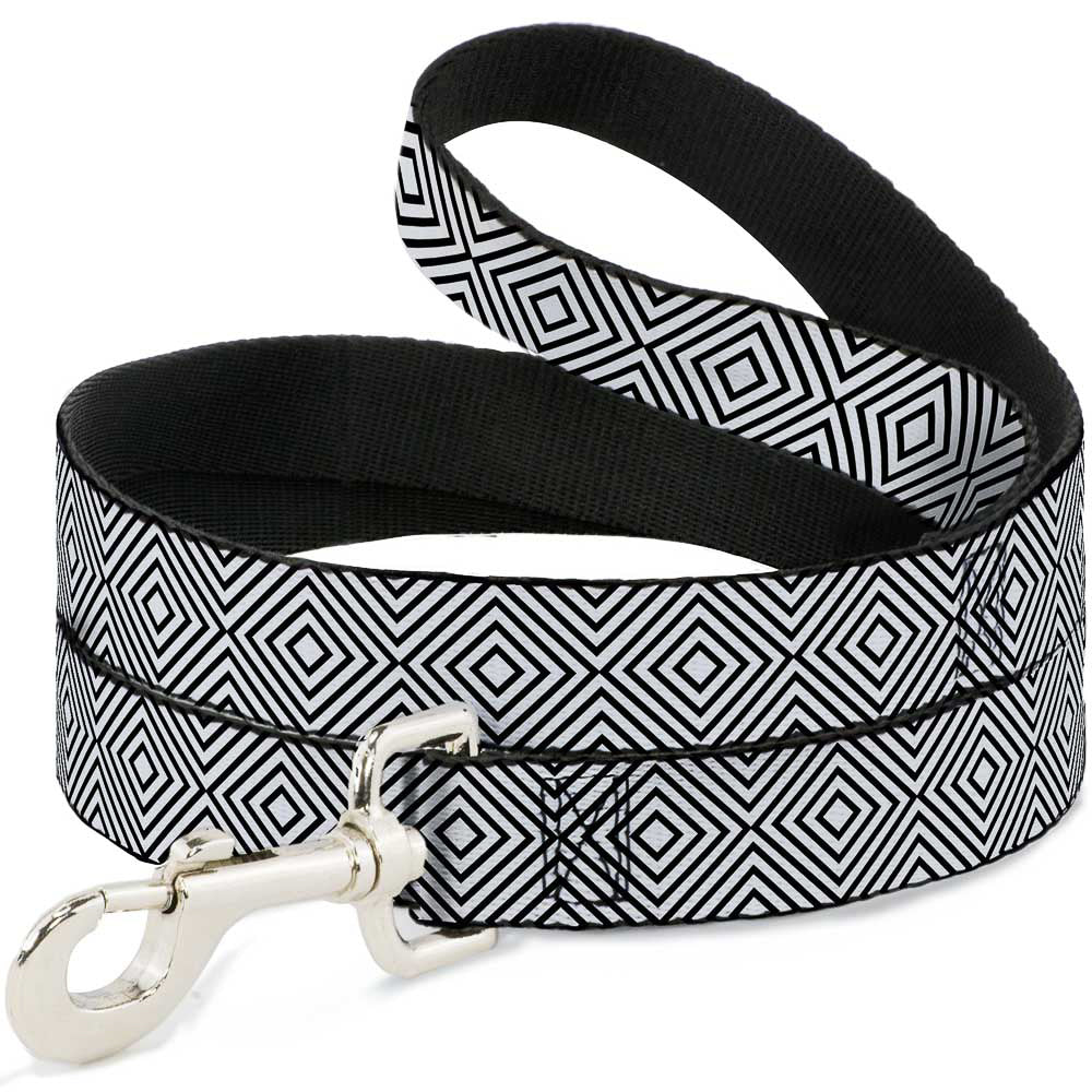 Dog Leash - Square Lines White/Black Dog Leashes Buckle-Down