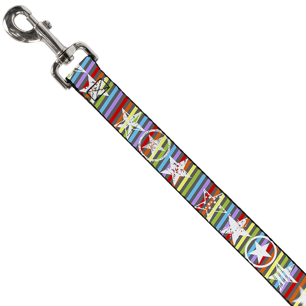 Dog Leash - Stars w/Lines Gray/Multi Color/White Dog Leashes Buckle-Down