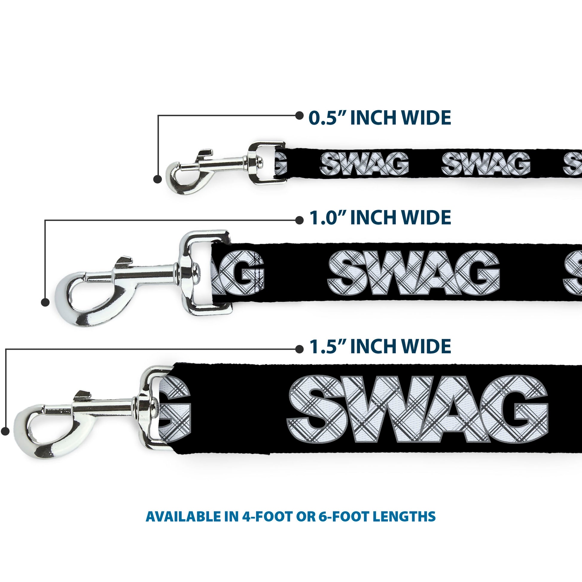 Dog Leash - SWAG Black/Plaid X White/Gray Dog Leashes Buckle-Down
