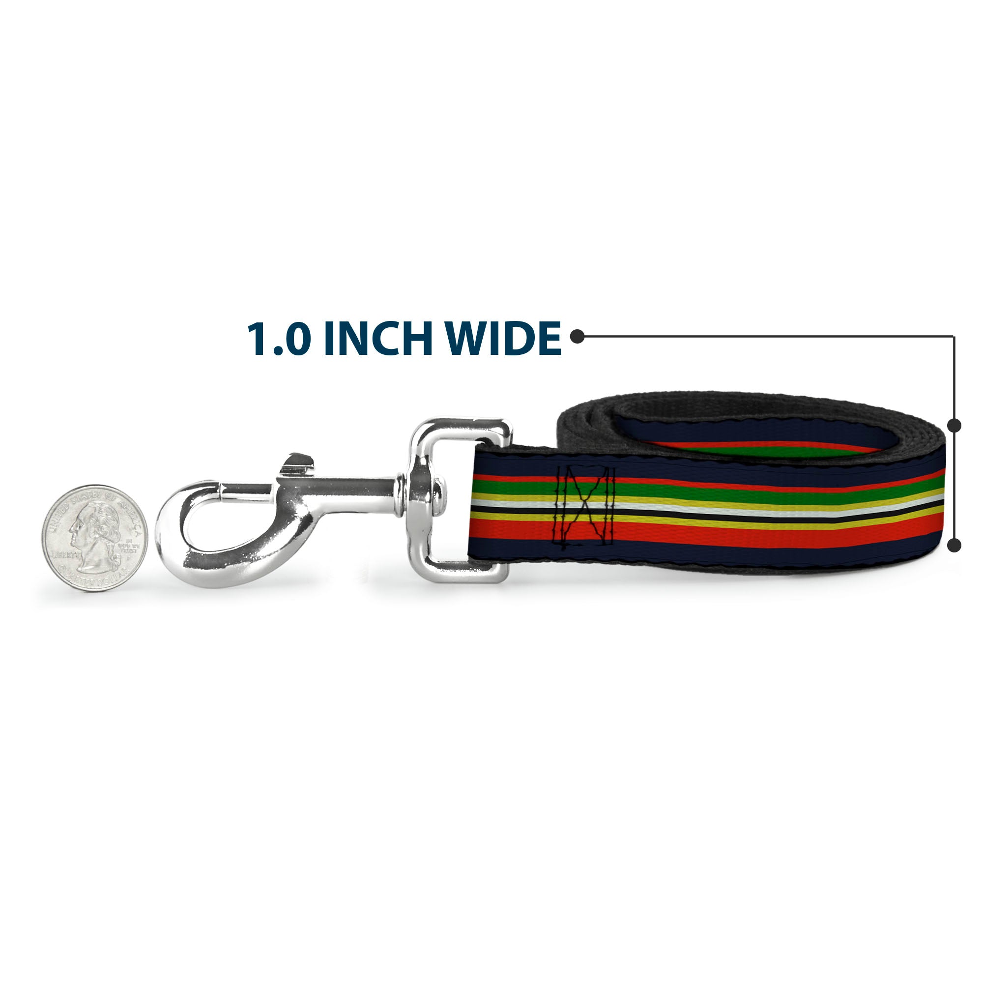 Dog Leash - Stripes Navy/Red/Yellow/Black/White/Green Dog Leashes Buckle-Down