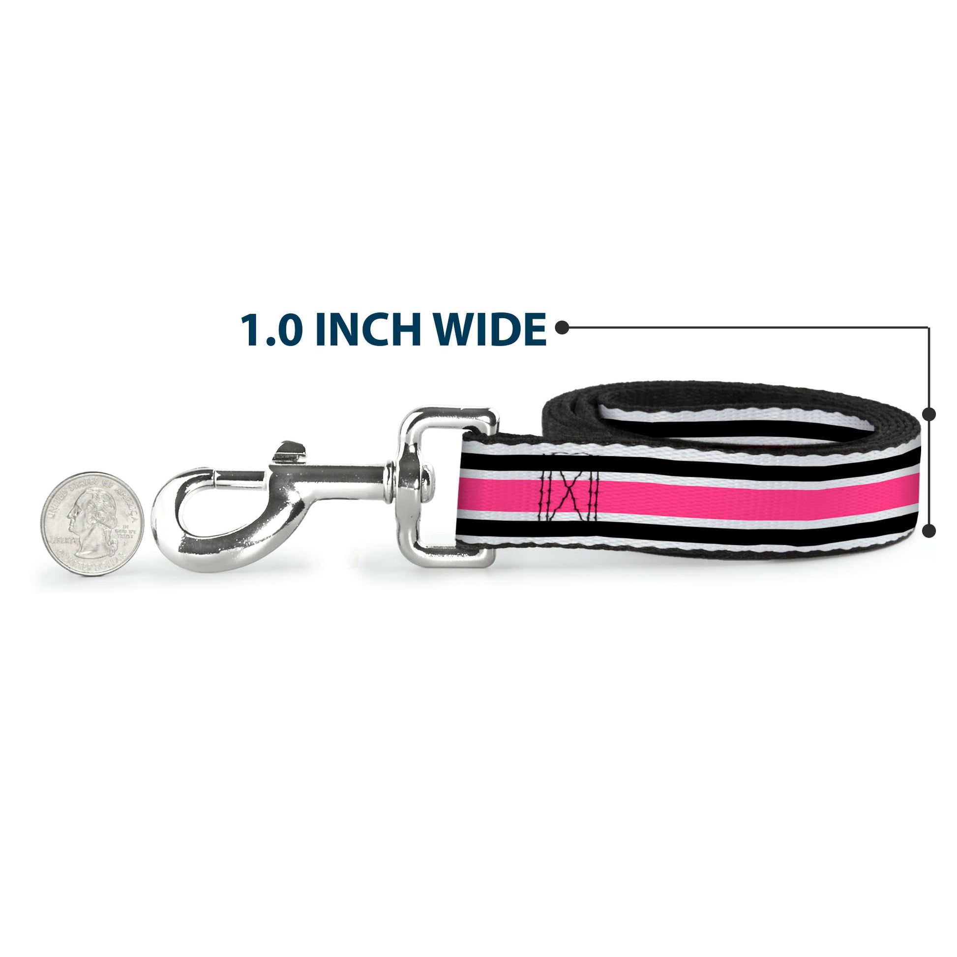 Dog Leash - Stripes White/Black/White/Pink Dog Leashes Buckle-Down