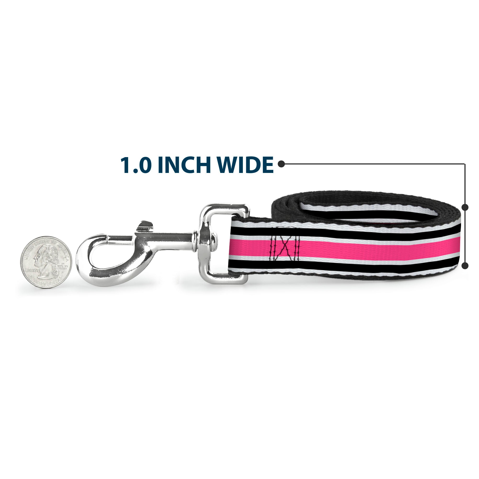Dog Leash - Stripes White/Black/White/Pink Dog Leashes Buckle-Down