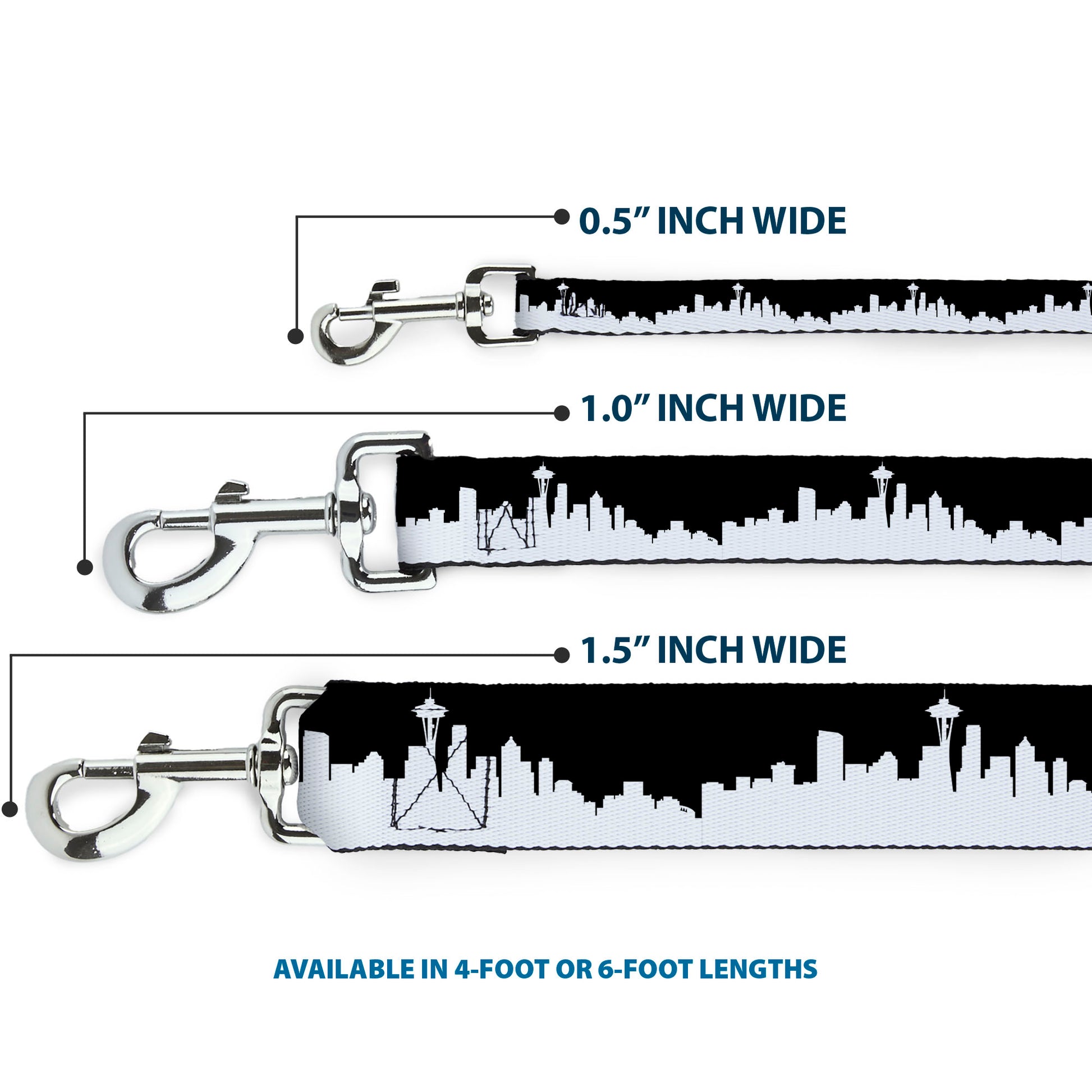 Dog Leash - Seattle Solid Skyline Black/White Dog Leashes Buckle-Down
