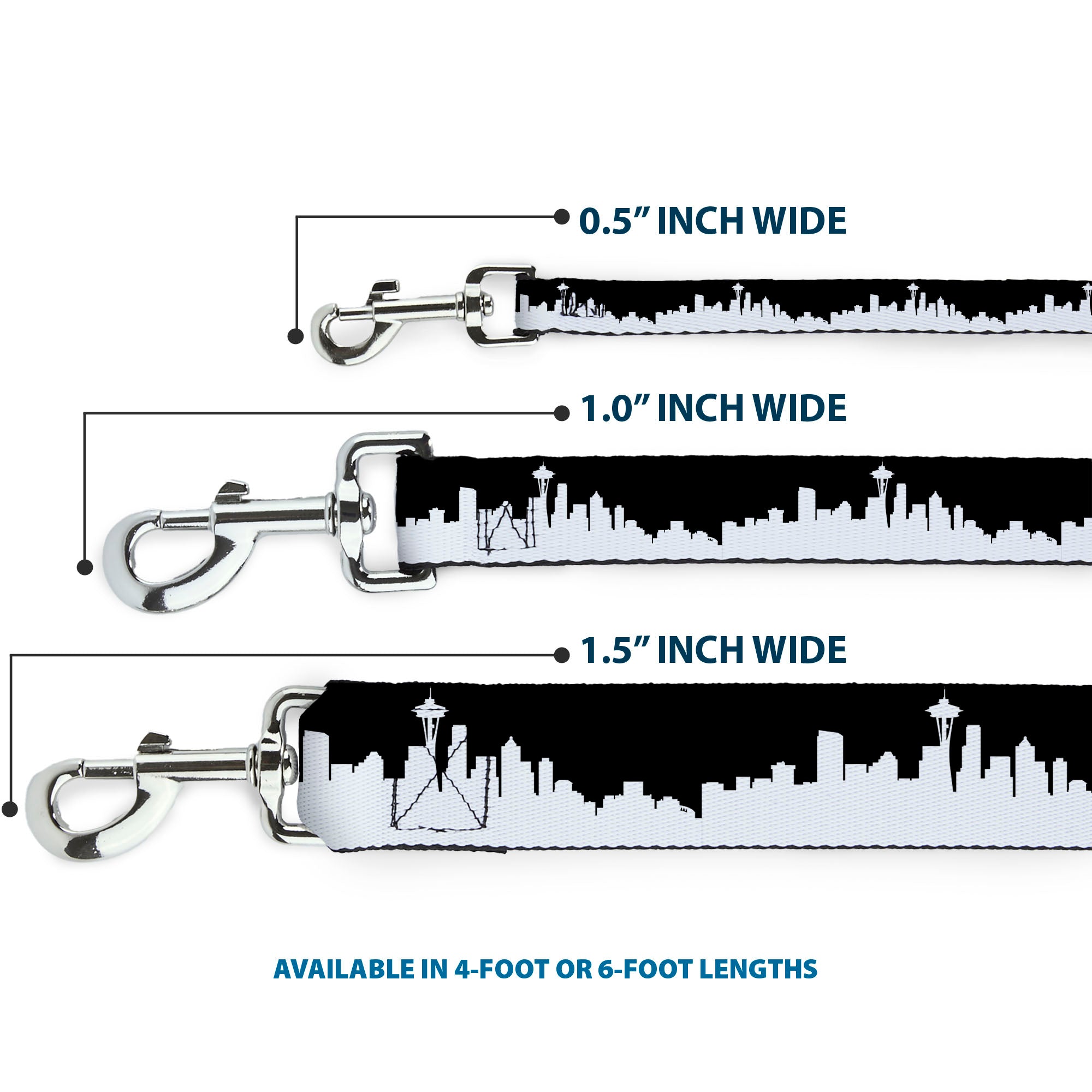 Dog Leash - Seattle Solid Skyline Black/White Dog Leashes Buckle-Down