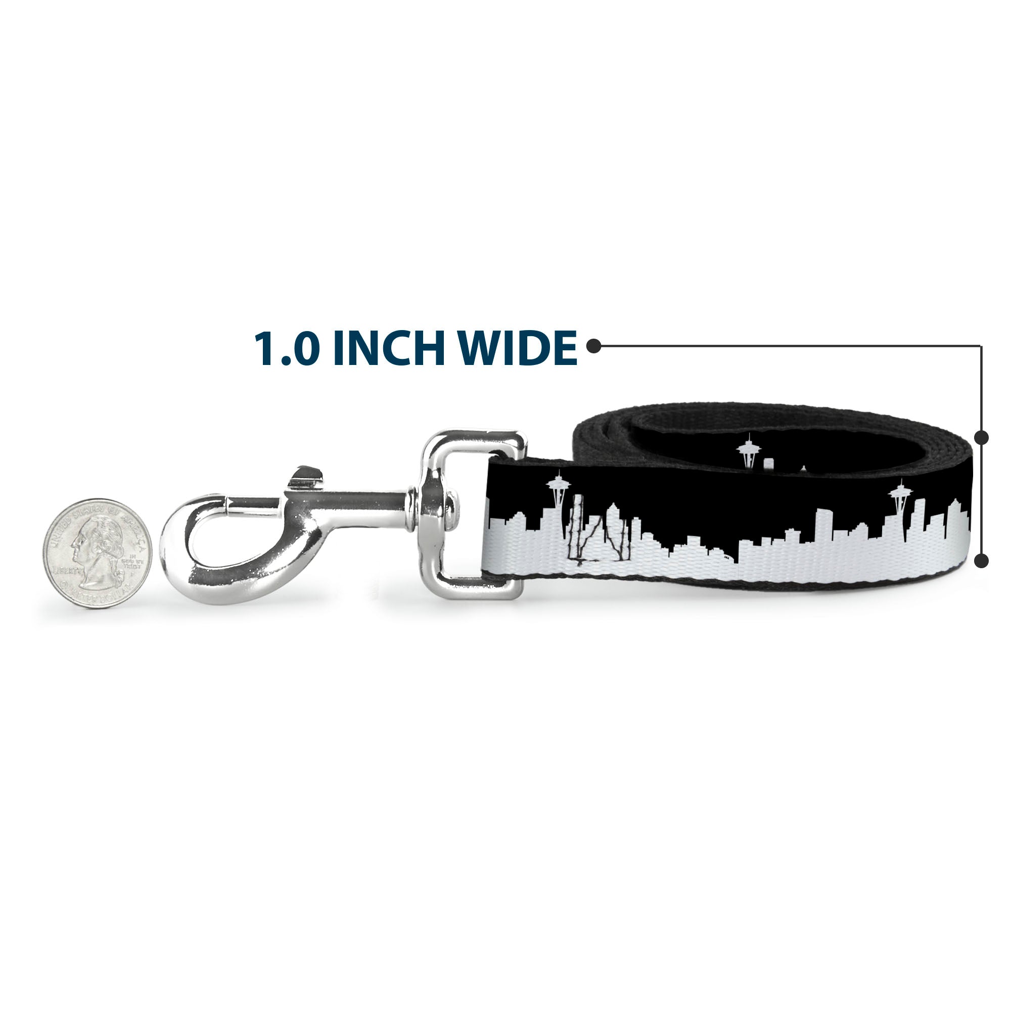 Dog Leash - Seattle Solid Skyline Black/White Dog Leashes Buckle-Down