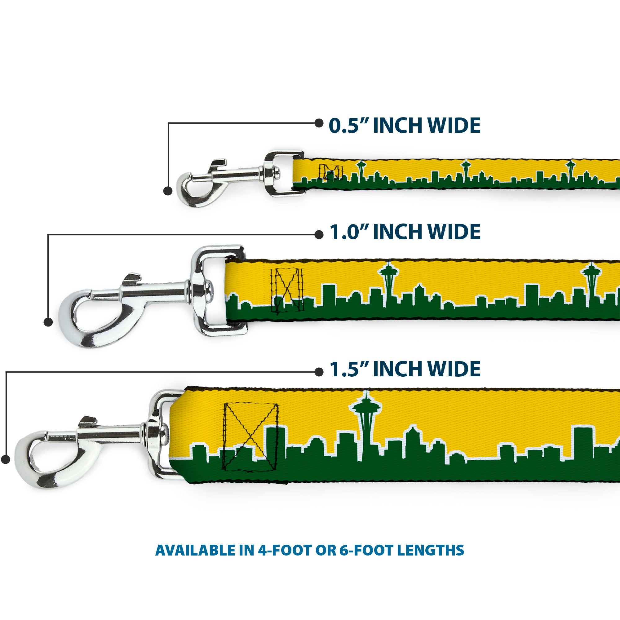 Dog Leash - Seattle Skyline Yellow/Emerald Green Dog Leashes Buckle-Down