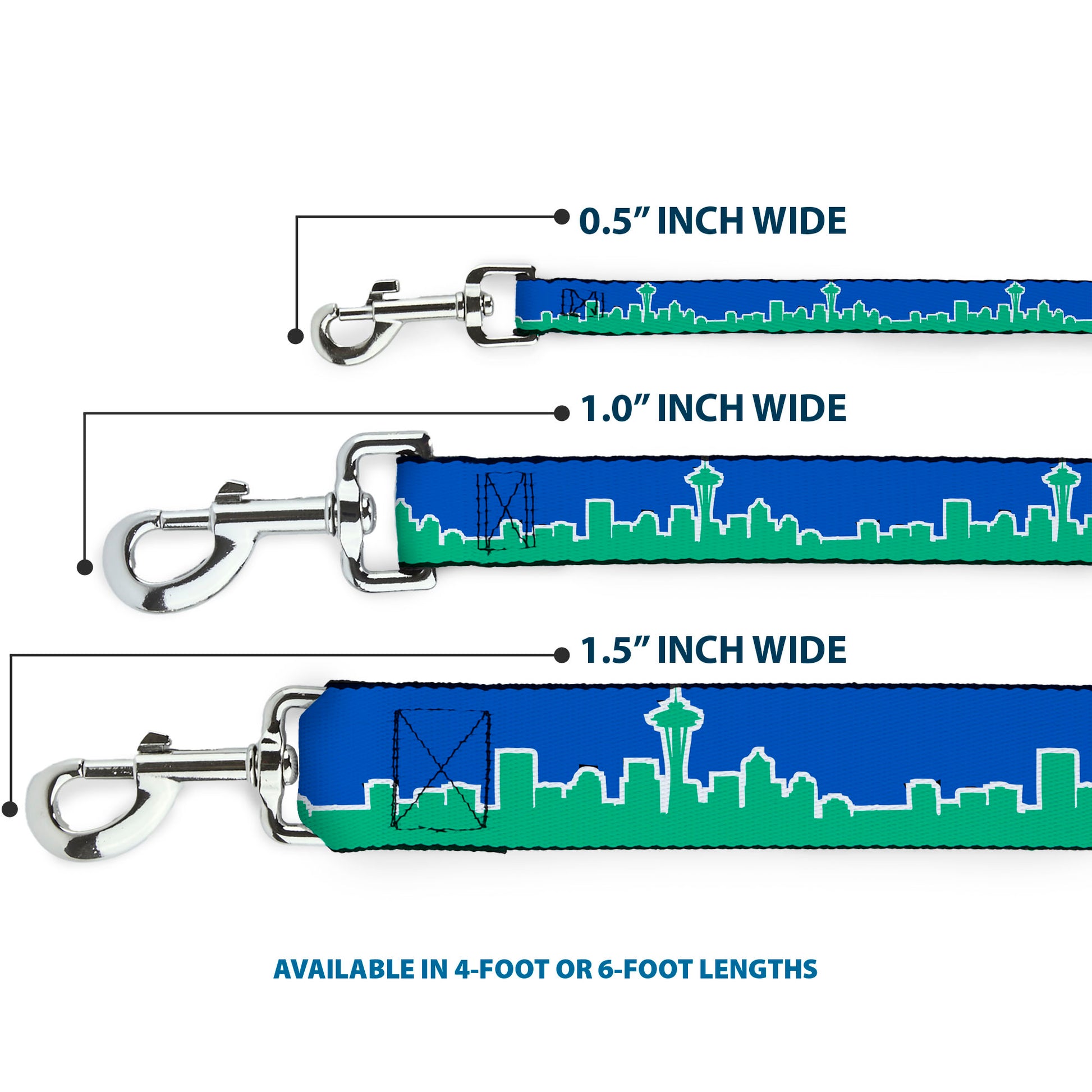 Dog Leash - Seattle Skyline Blue/Green Dog Leashes Buckle-Down