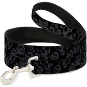 Dog Leash - Skulls Stacked Weathered Black/Gray Dog Leashes Buckle-Down