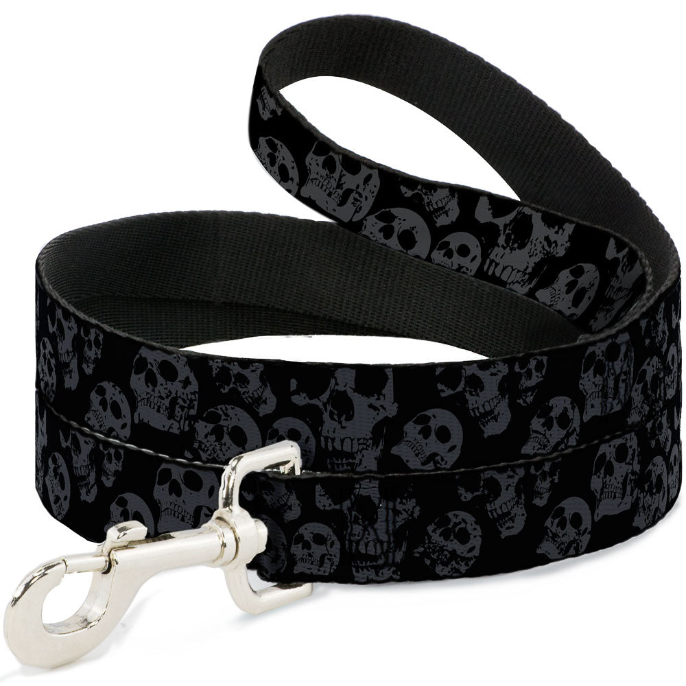 Dog Leash - Skulls Stacked Weathered Black/Gray Dog Leashes Buckle-Down
