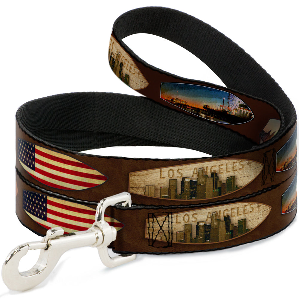 Dog Leash - Surfboard Cali Scenes/US Flag Brown Dog Leashes Buckle-Down