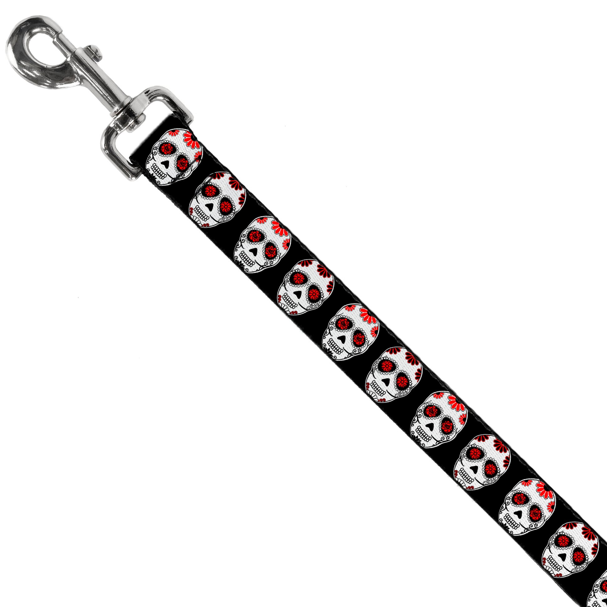 Dog Leash - Sugar Skulls Black/White/Red Dog Leashes Buckle-Down