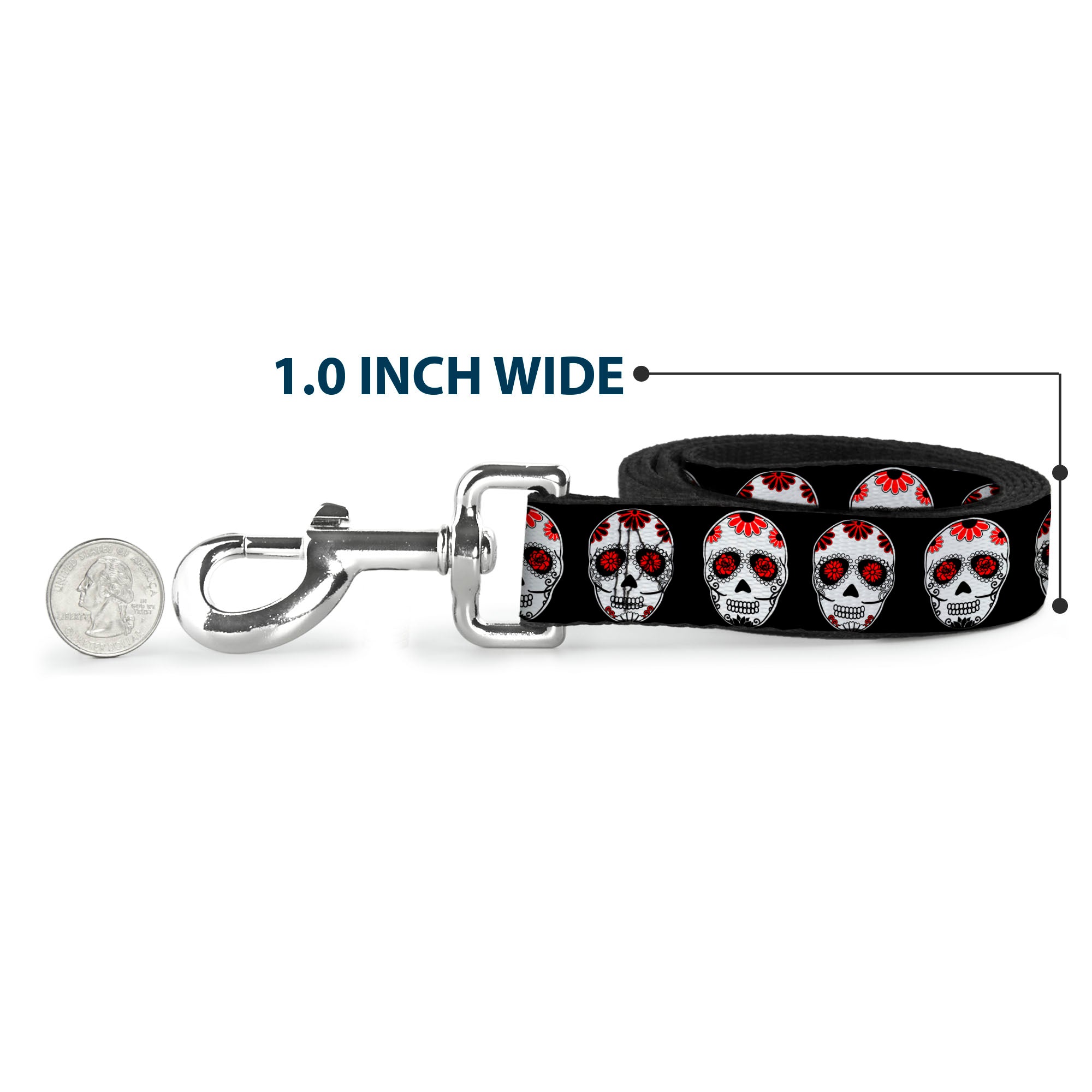 Dog Leash - Sugar Skulls Black/White/Red Dog Leashes Buckle-Down