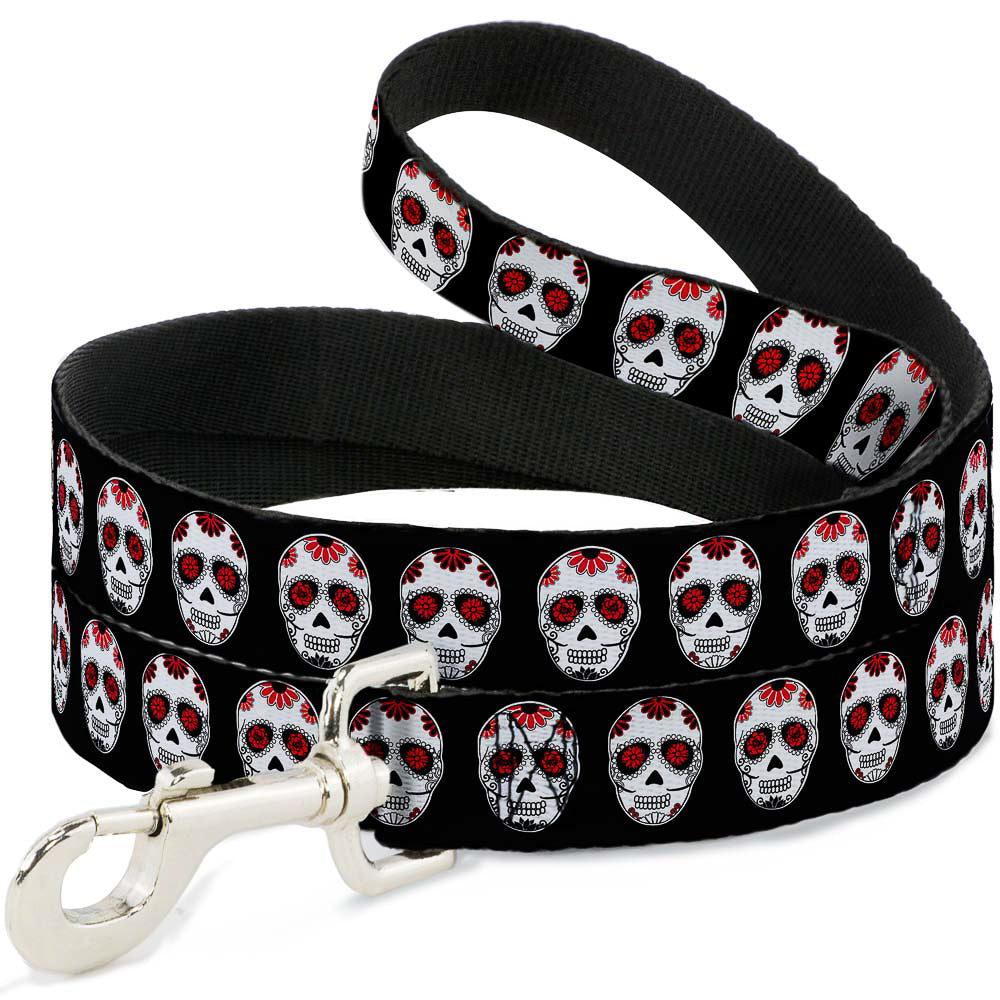Dog Leash - Sugar Skulls Black/White/Red Dog Leashes Buckle-Down