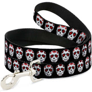 Dog Leash - Sugar Skulls Black/White/Red Dog Leashes Buckle-Down