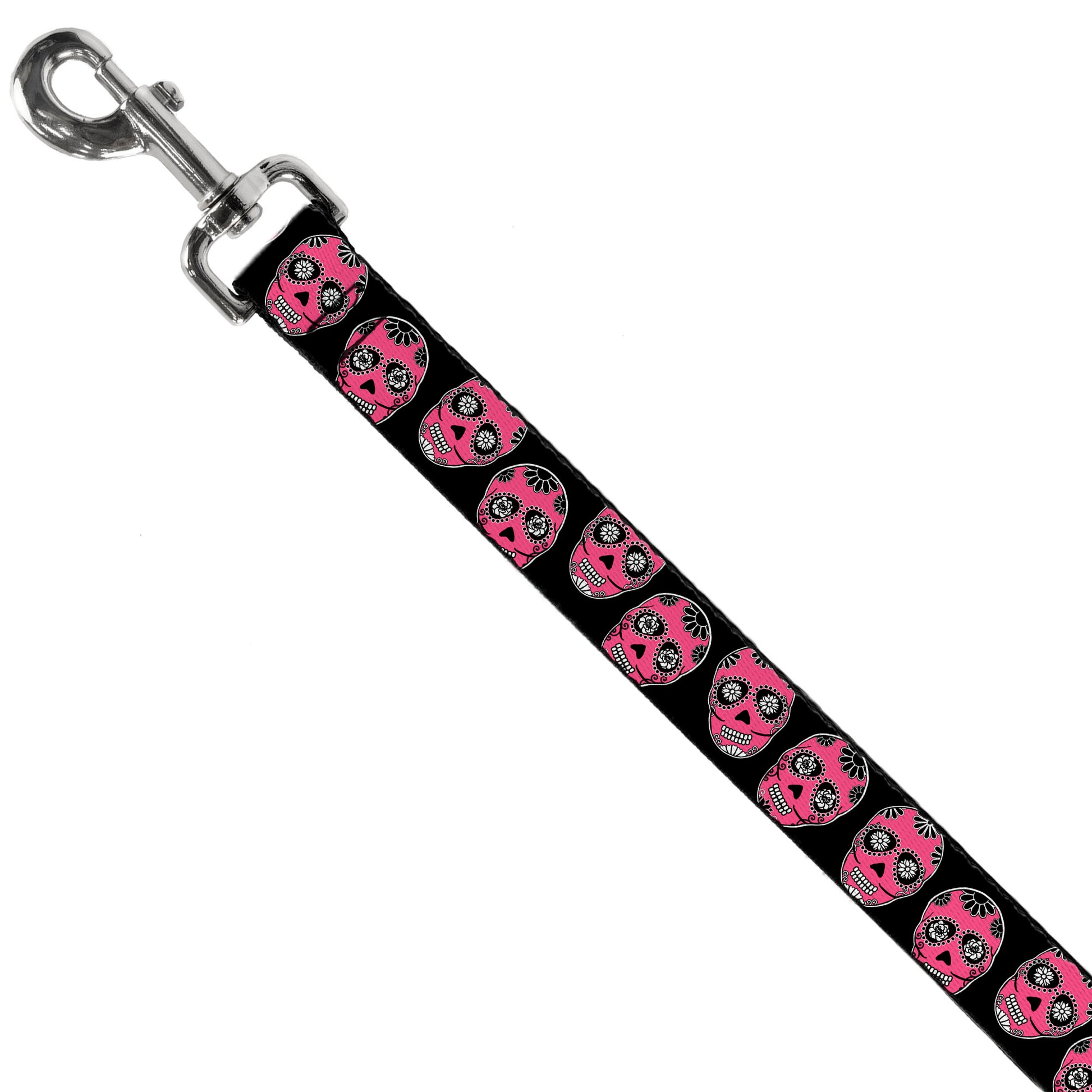 Dog Leash - Sugar Skulls Black/White/Fuchsia Dog Leashes Buckle-Down