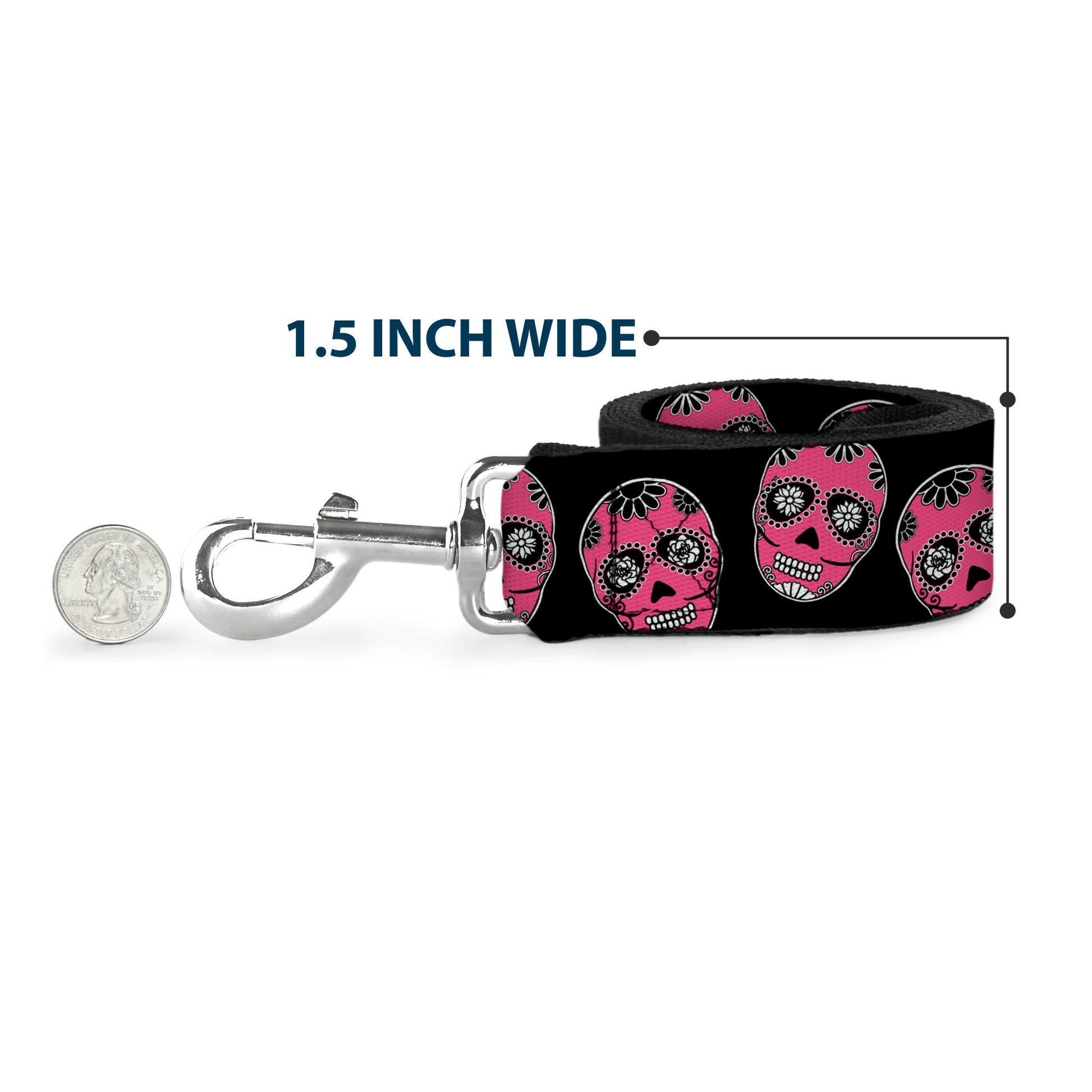 Dog Leash - Sugar Skulls Black/White/Fuchsia Dog Leashes Buckle-Down