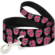 Dog Leash - Sugar Skulls Black/White/Fuchsia Dog Leashes Buckle-Down