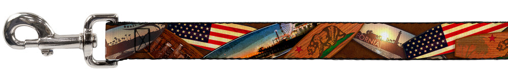 Dog Leash - Surfboard Cali Scenes/US Flag Stacked Brown Dog Leashes Buckle-Down