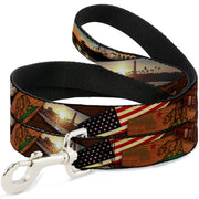 Dog Leash - Surfboard Cali Scenes/US Flag Stacked Brown Dog Leashes Buckle-Down