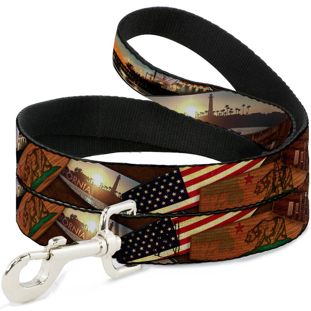 Dog Leash - Surfboard Cali Scenes/US Flag Stacked Brown Dog Leashes Buckle-Down