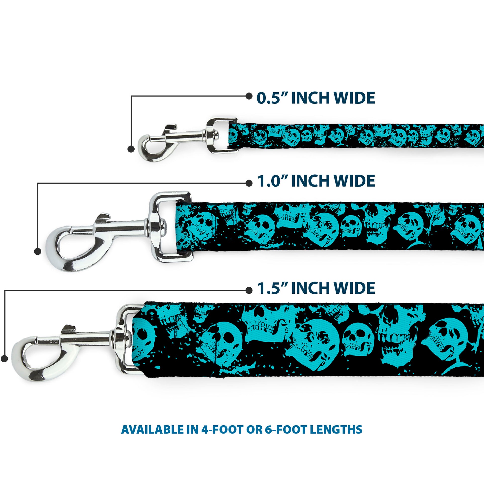 Dog Leash - Skulls Stacked Weathered Black/Teal Dog Leashes Buckle-Down
