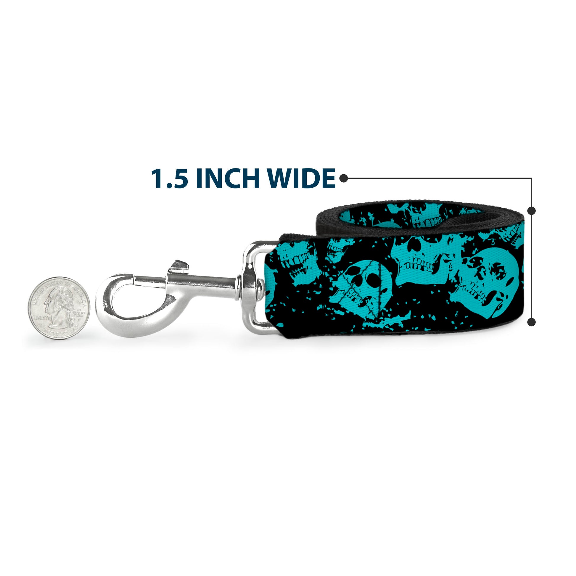 Dog Leash - Skulls Stacked Weathered Black/Teal Dog Leashes Buckle-Down