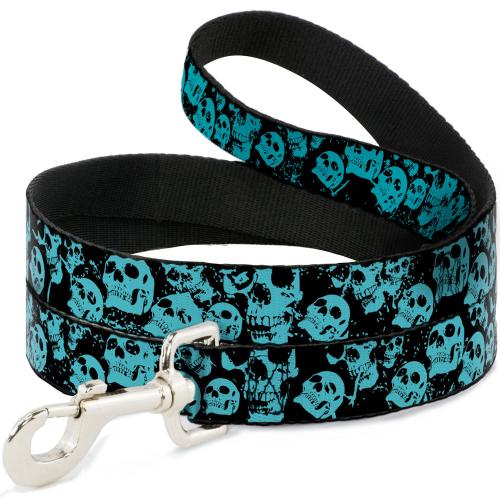 Dog Leash - Skulls Stacked Weathered Black/Teal Dog Leashes Buckle-Down