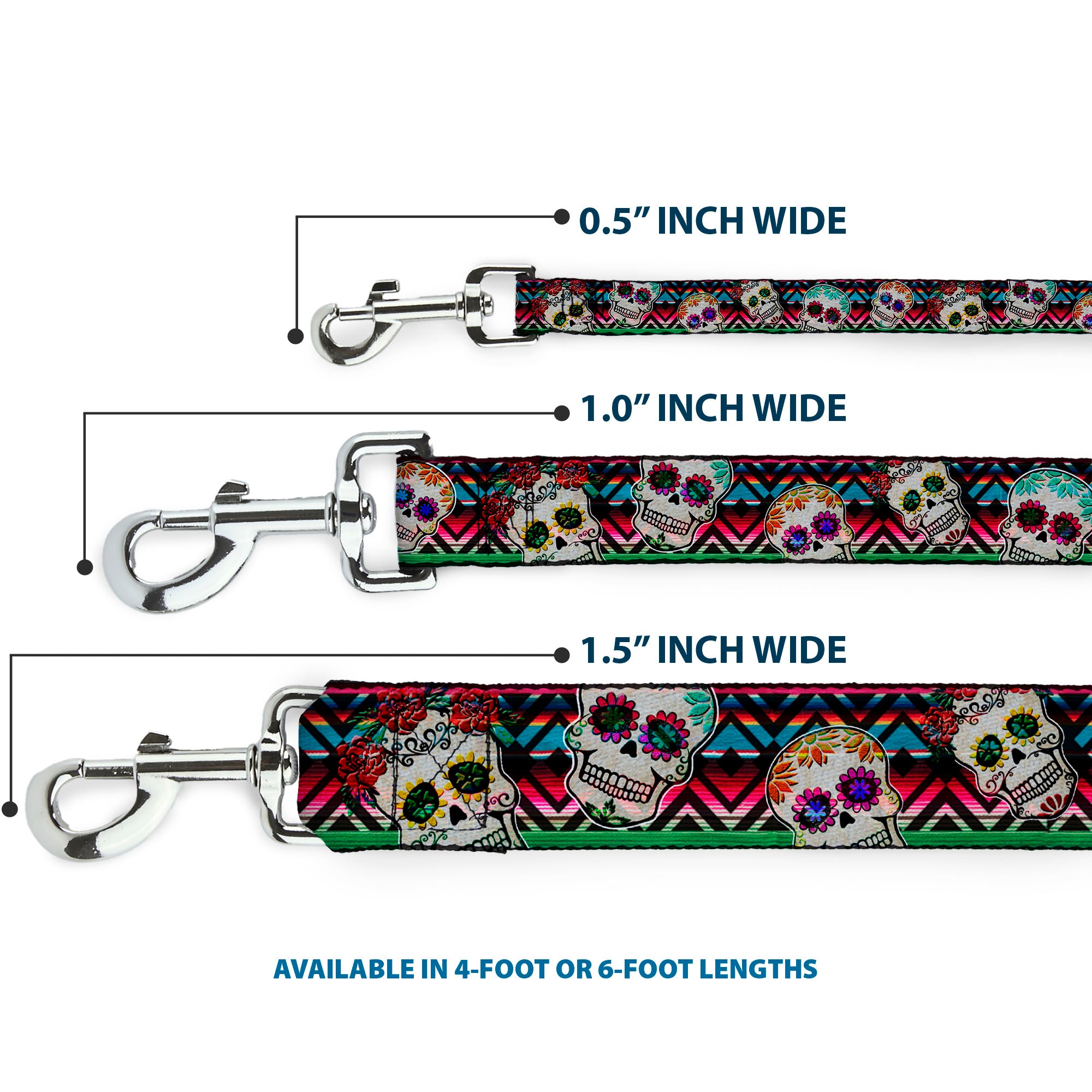 Dog Leash - Sugar Skulls Zarape Multi Color Dog Leashes Buckle-Down