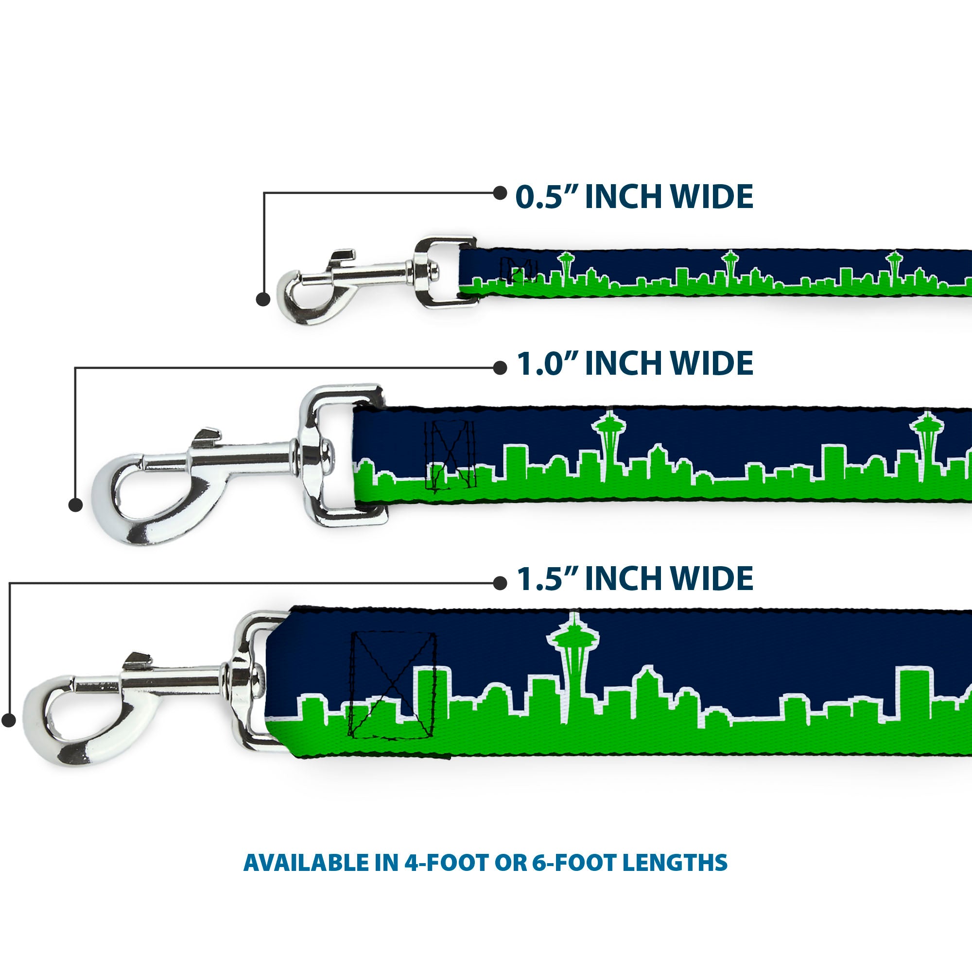 Dog Leash - Seattle Skyline Navy/Lime Green Dog Leashes Buckle-Down