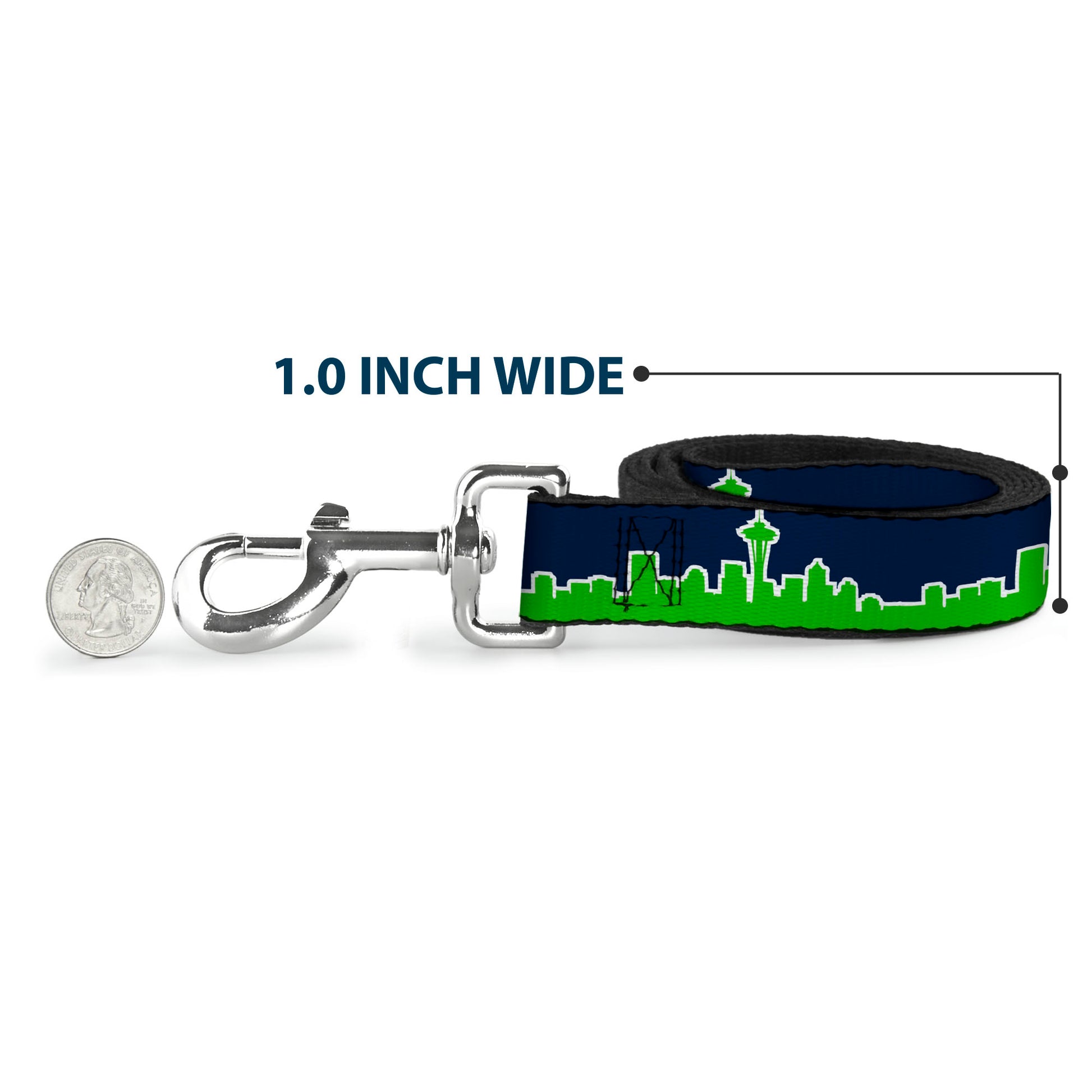 Dog Leash - Seattle Skyline Navy/Lime Green Dog Leashes Buckle-Down