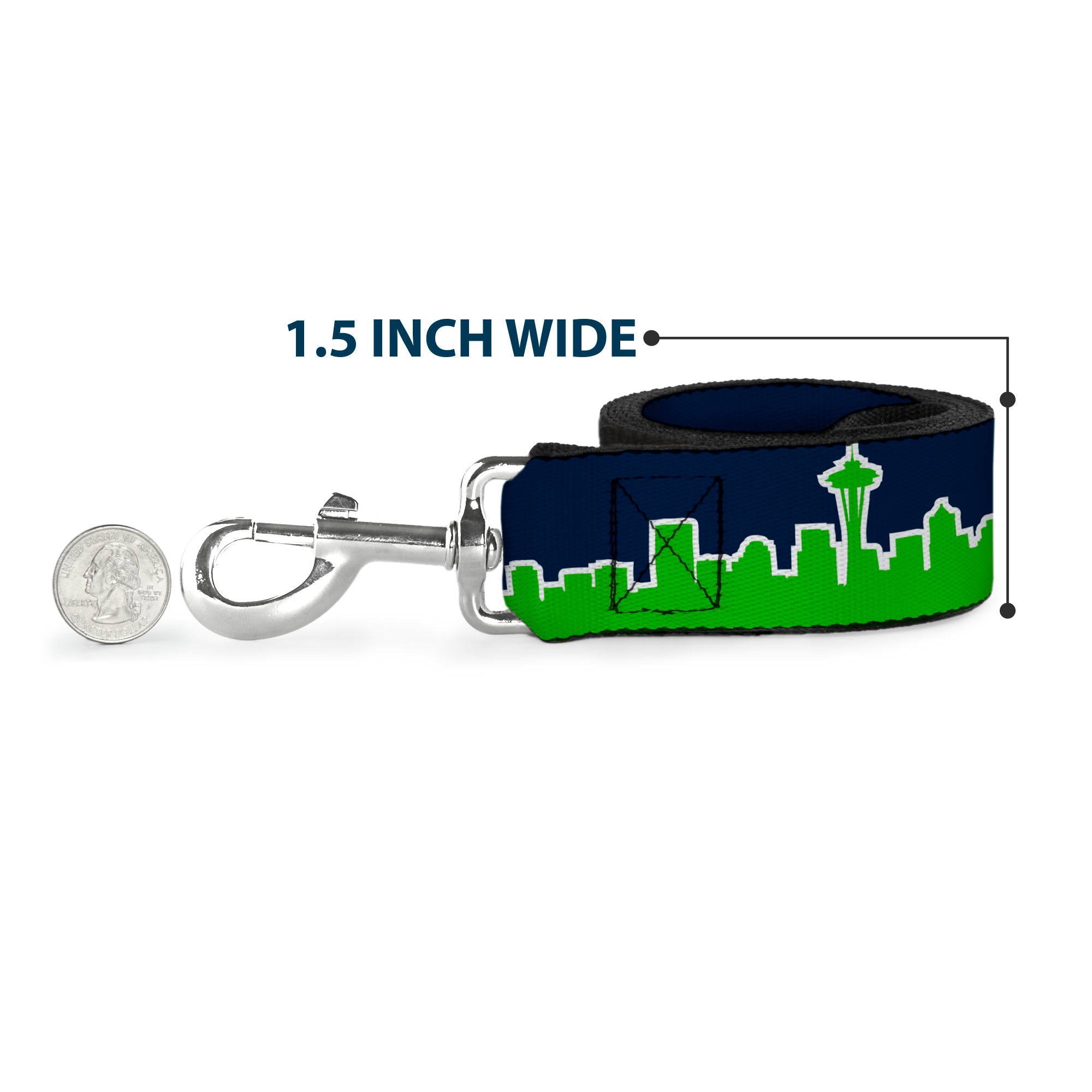 Dog Leash - Seattle Skyline Navy/Lime Green Dog Leashes Buckle-Down