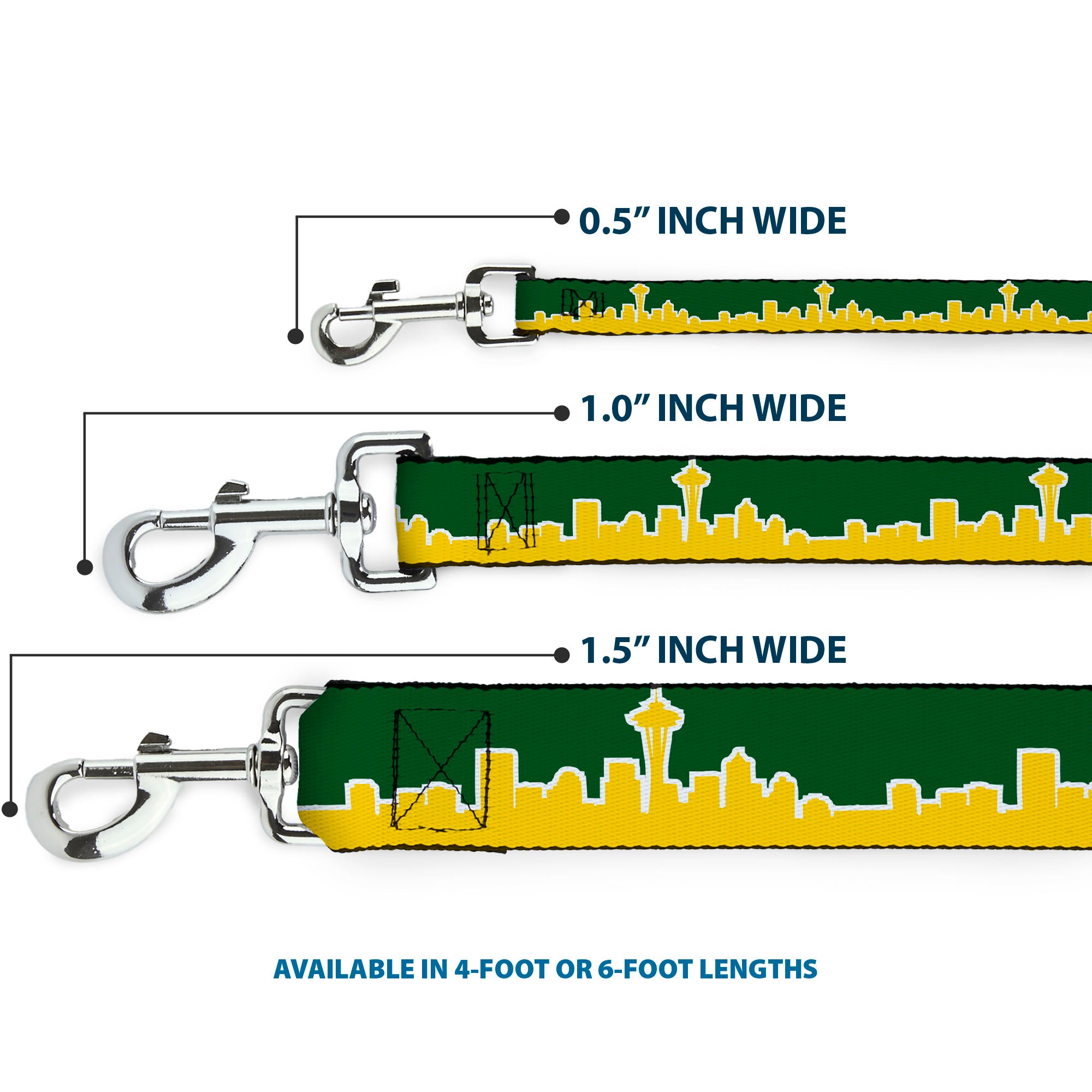 Dog Leash - Seattle Skyline Green/Yellow Dog Leashes Buckle-Down