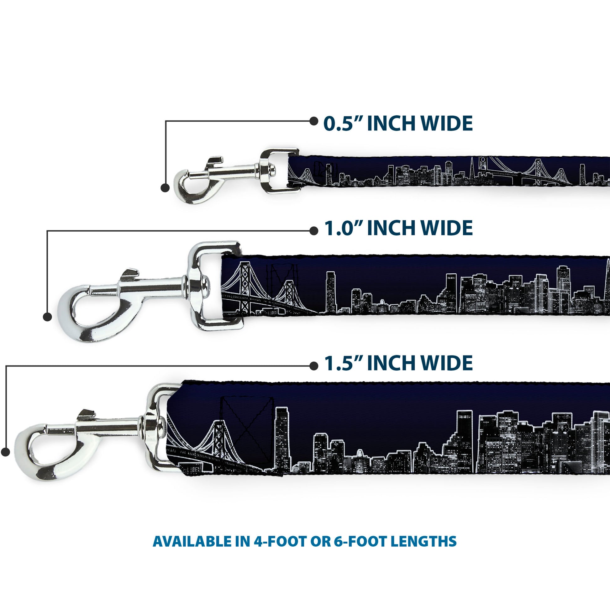 Dog Leash - San Francisco Vivid Skyline Midnight Blue Dog Leashes Buckle-Down
