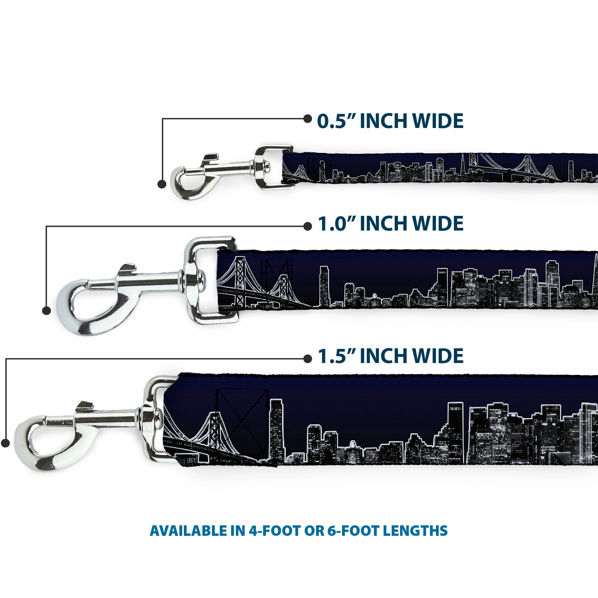 Dog Leash - San Francisco Vivid Skyline Midnight Blue Dog Leashes Buckle-Down