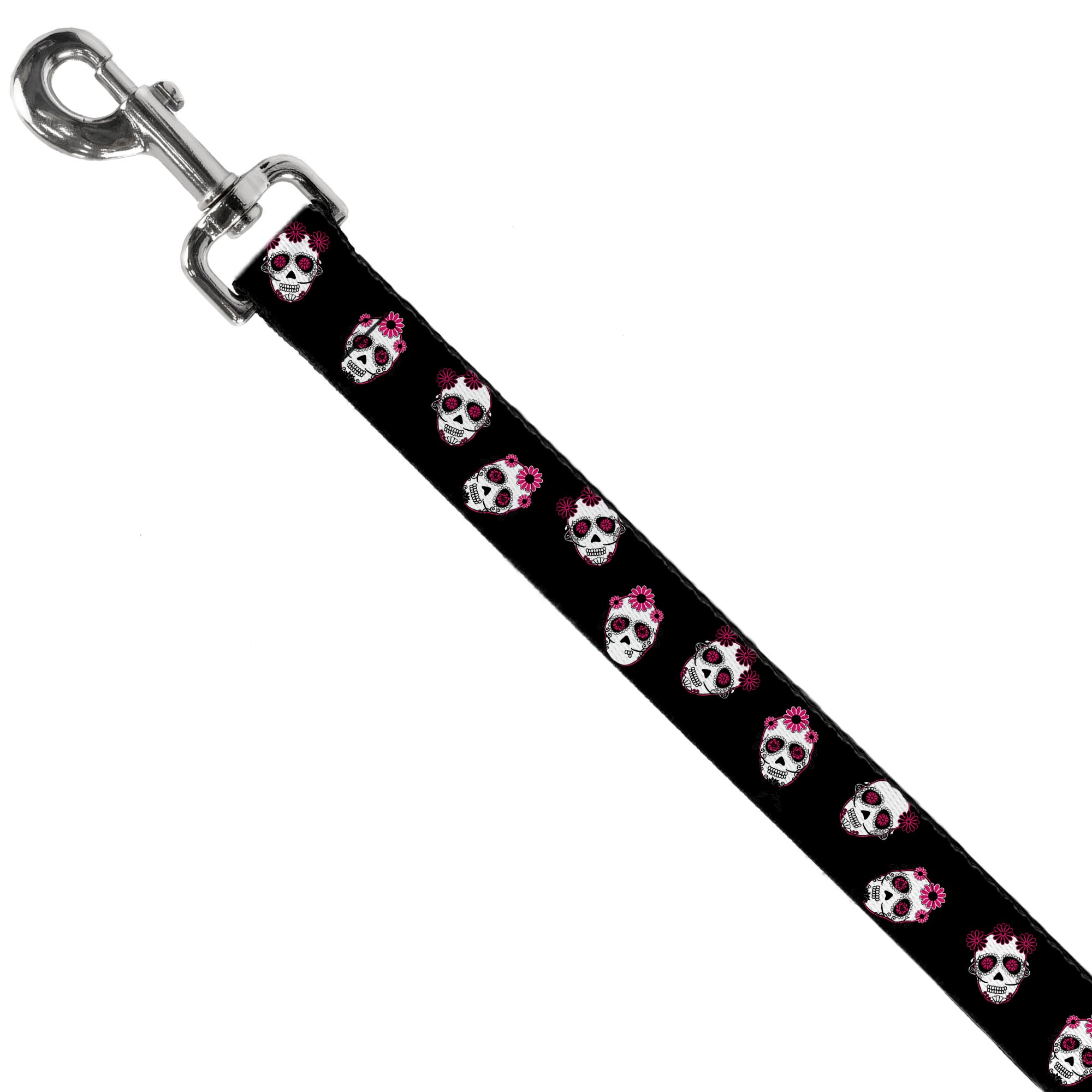 Dog Leash - Staggered Sugar Skulls Black/Pink/White Dog Leashes Buckle-Down