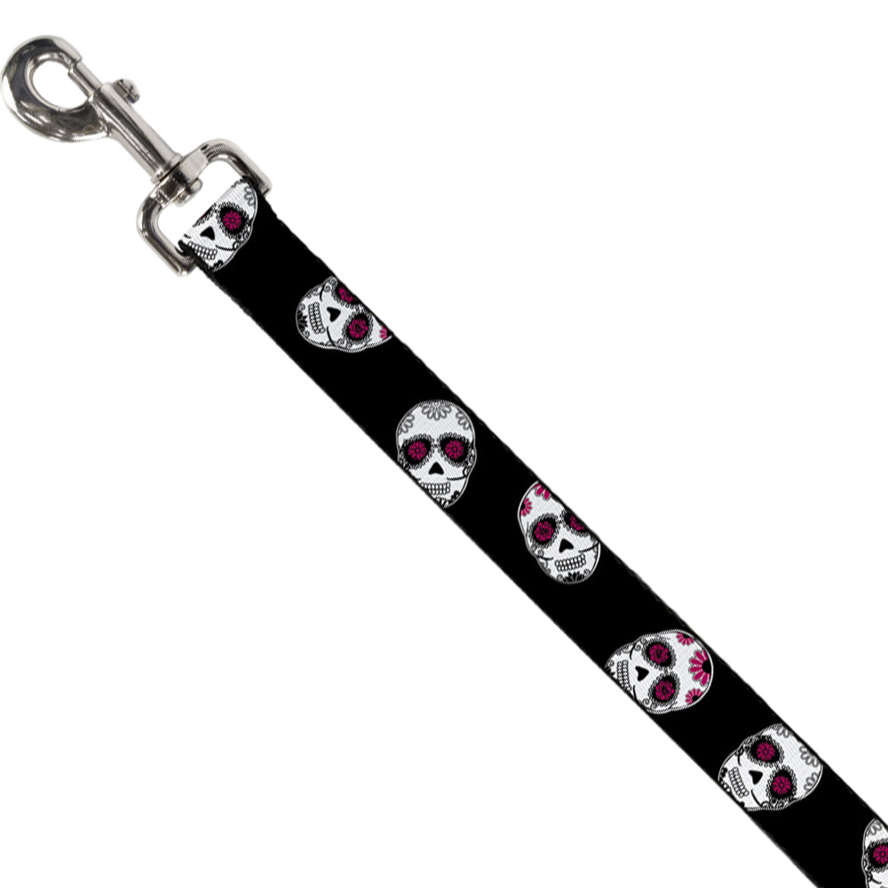 Dog Leash - Staggered Sugar Skulls Black/White/Pink Dog Leashes Buckle-Down