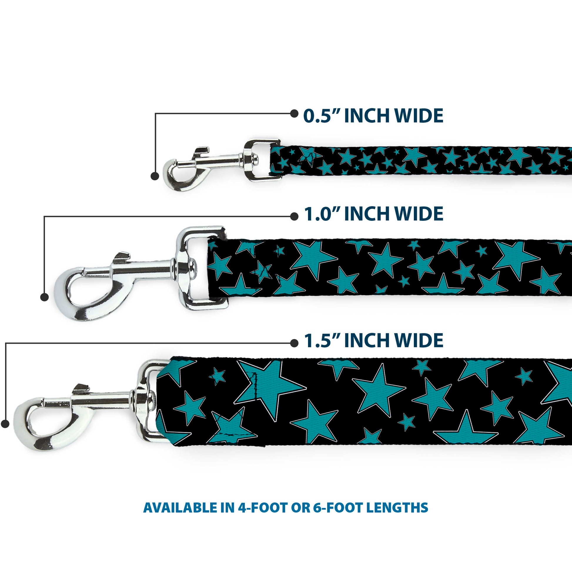 Dog Leash - Stars/Multi Stars Black/Turquoise Dog Leashes Buckle-Down